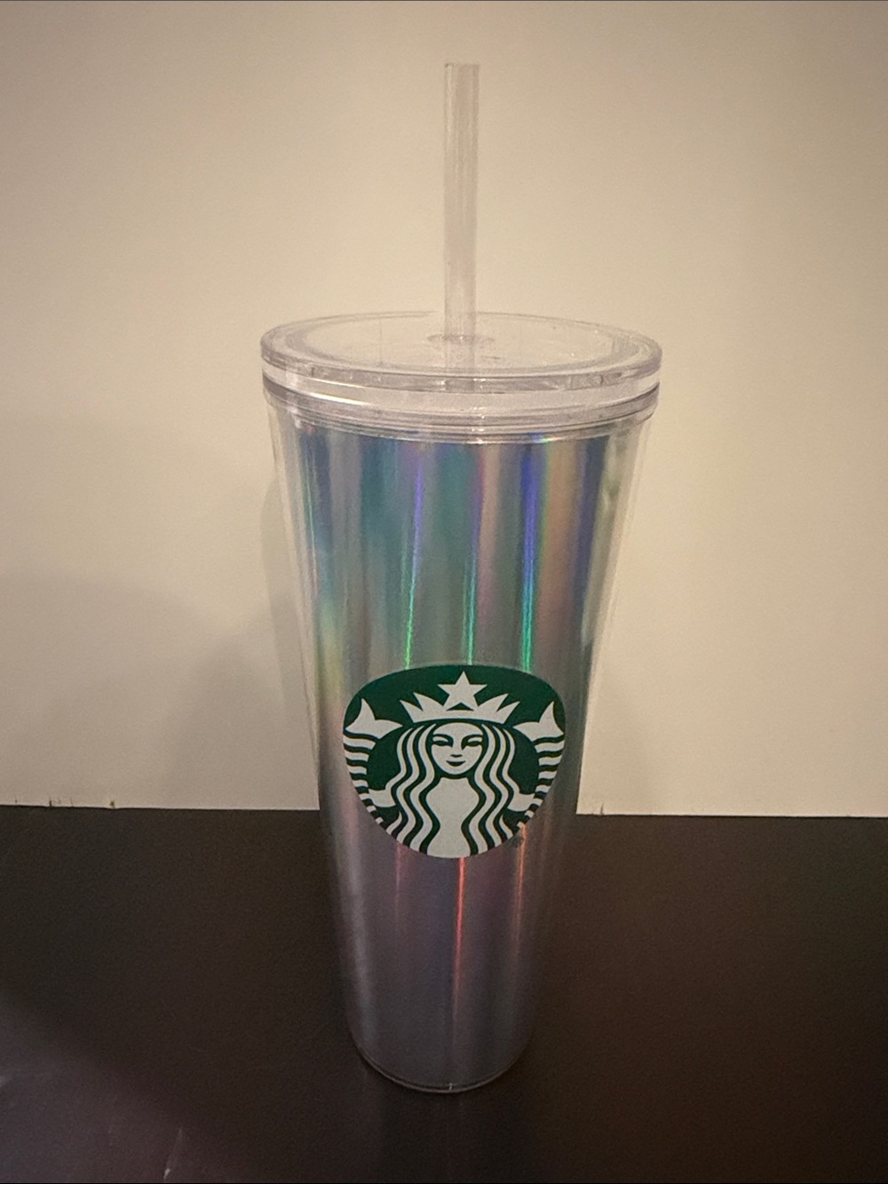 Starbucks Iridescent Silver Tall Tumbler with Green Logo